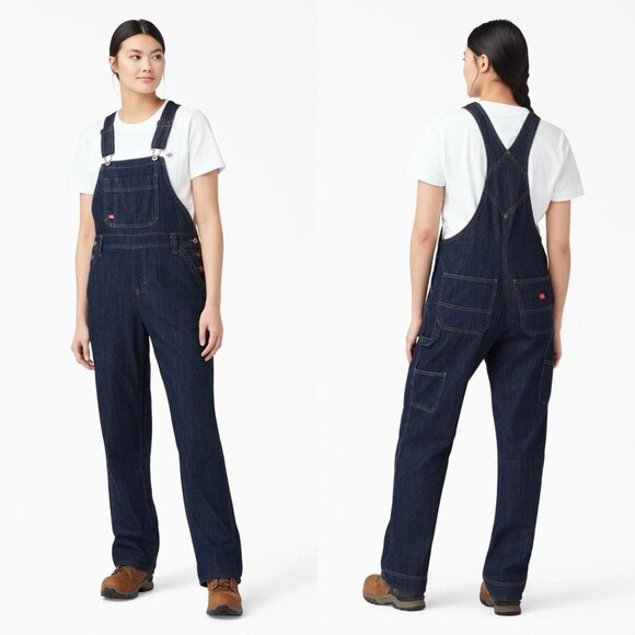 Dickies Carpenter Bib Overalls Womens Small Blue Denim Relaxed Fit Straight Leg - Picture 1 of 16